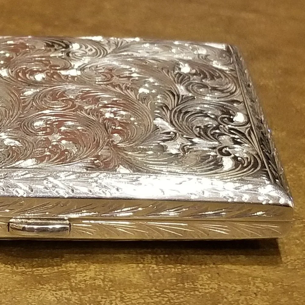 ITALIAN MONICA RICH KOSANN ENGRAVED FLORAL SILVER 4 IMAGE CASE FRAME PHOTO ALBUM